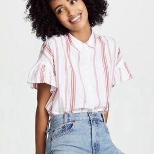 Madewell Central Ruffle-Sleeve Shirt in Carey Stripe🤍
